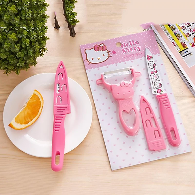 Kawaii Sanrioed Hellokitty Dunschiller Fruit Dunschiller Kt Handheld Mes Rvs Blade Slicer Keuken Tool Accessoires