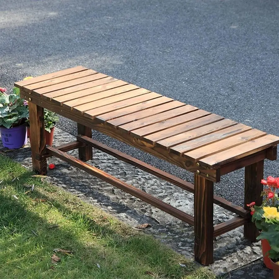 

Outdoor Garden Benches Weatherproof Patio Bench TwoPerson Seat Backless Bench Wood Bench with Slatted High Temperature Bench for
