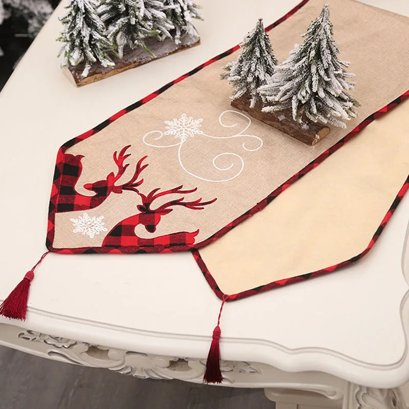 New Christmas Cute Cartoon Style Linen Table Runner Fashion Long Tablecloth Dining Table Decoration Creativity Cabinet Accessory