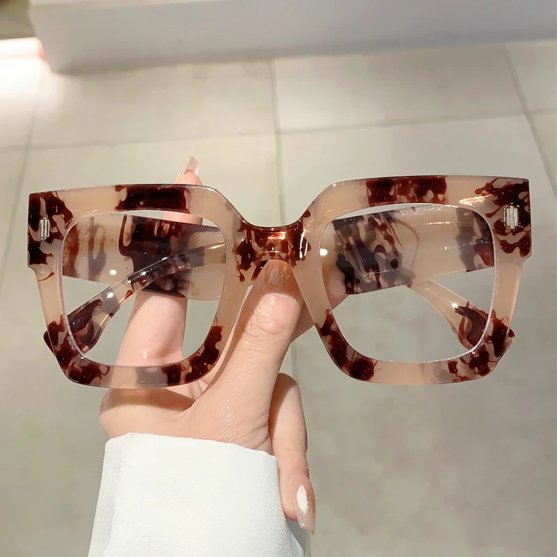 KAMMPT Vintage Square Women Spectacles Fashion Oversized Blue Light Blocking Eyeglasses Trendy New Brand Design Computer Eyewear