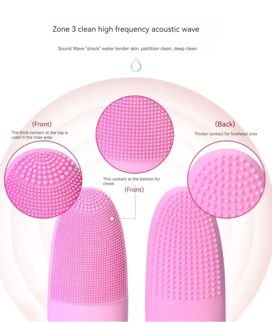 1pc Acoustic Vibration Bathroom Waterproof Wash Brush Cleaning Beauty Portable Electric Silicone Facial Cleaner