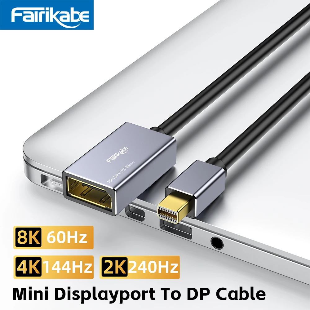 Fairikabe 8K@60Hz Mini Displayport To Displayport Cable 4K@144Hz Bidirectional MDP To DP Converter For Laptop Macbook Monitor