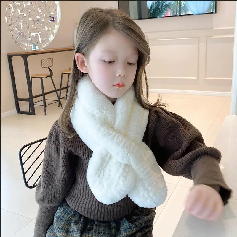 

New Arrival Girls Natural Rex Rabbit Fur Scarves Winter Warm Women Fluffy Muffler Knitted Hand Made Neckerchief