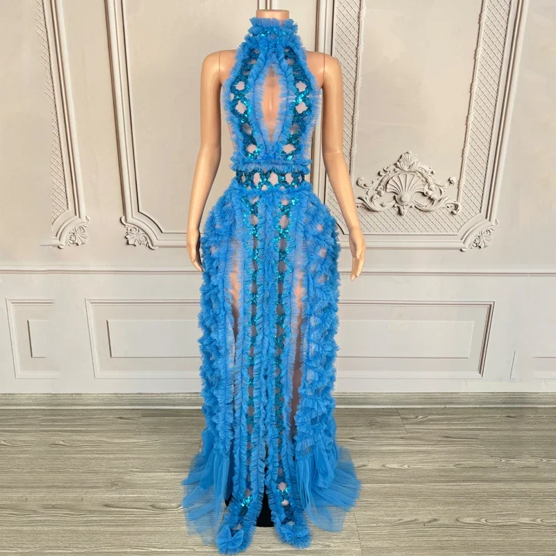 สีชมพูชุดปาร์ตี้เลื่อมเซ็กซี่ Cutout งานแต่งงานฉลองชุดผู้หญิงนักร้องเครื่องแต่งกายชุด Clubwear