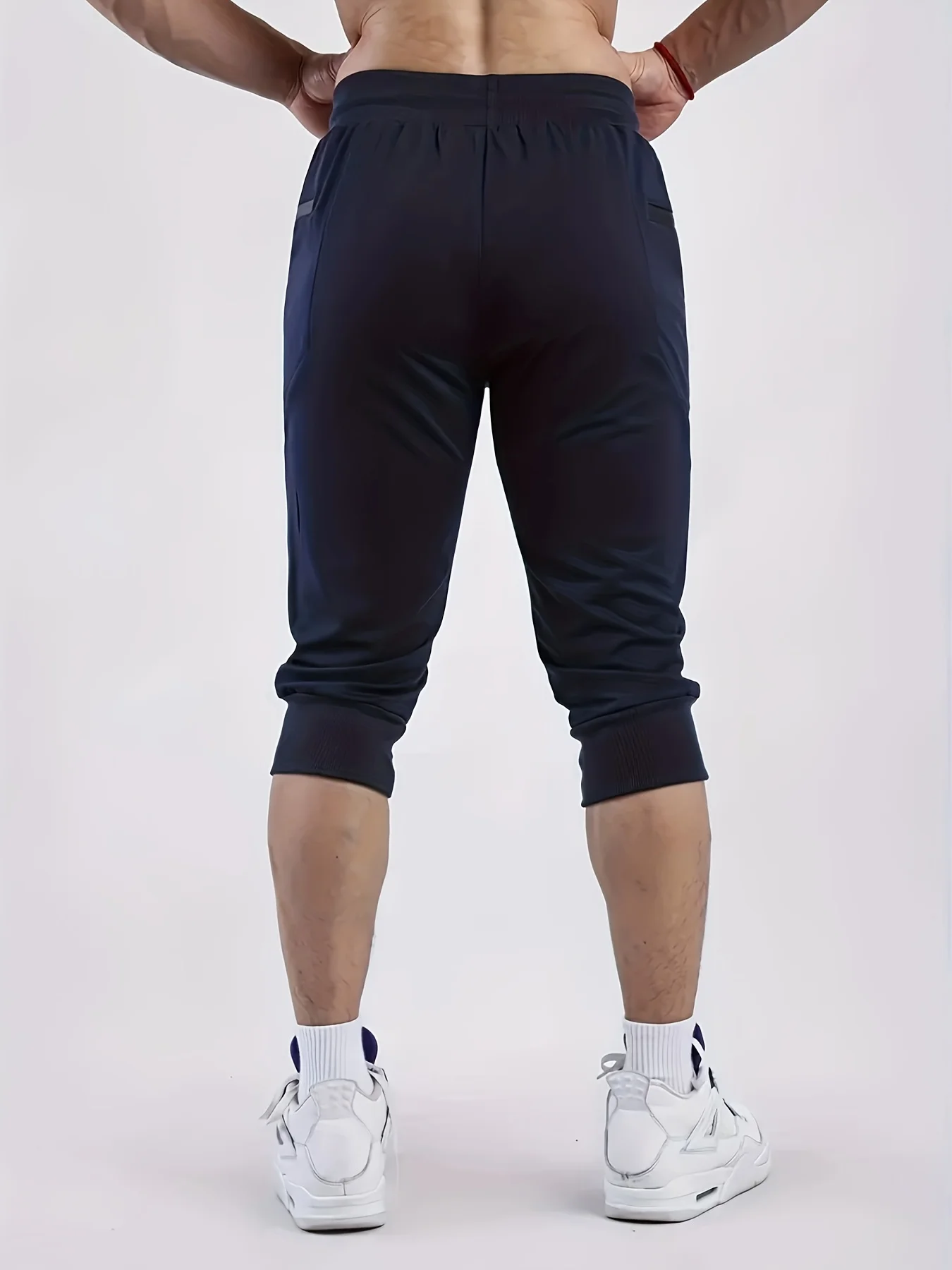 メンズ 3/4丈 アスレチックパンツ ドローストリングウエスト ジッパーポケット付き スポーティースタイル ワークアウトや日常着に最適