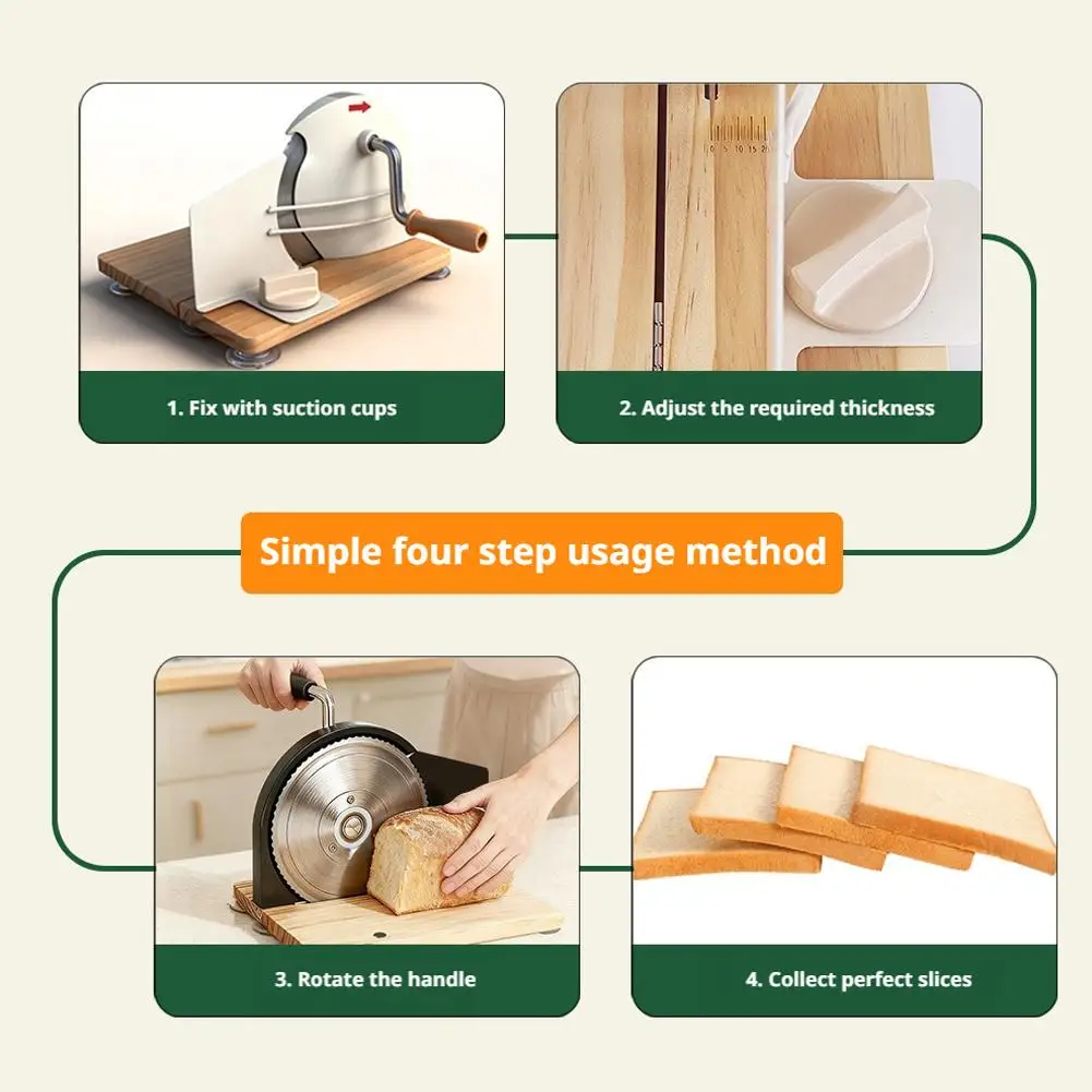 Manual Adjustable Thickness Baking Supplies Folding High Quality Bread Toast Slicer Stainless Steel Record Design Bread Slicer