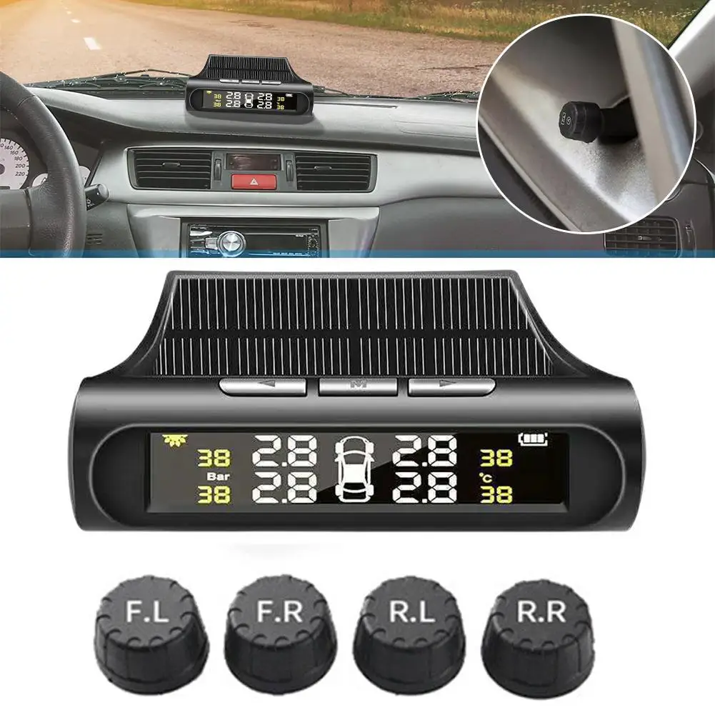 

Solar Power TPMS Car Tire Pressure Alarm Monitor System Systems Security Auto Pressure Tyre Alarm Temperature Warning B4T1