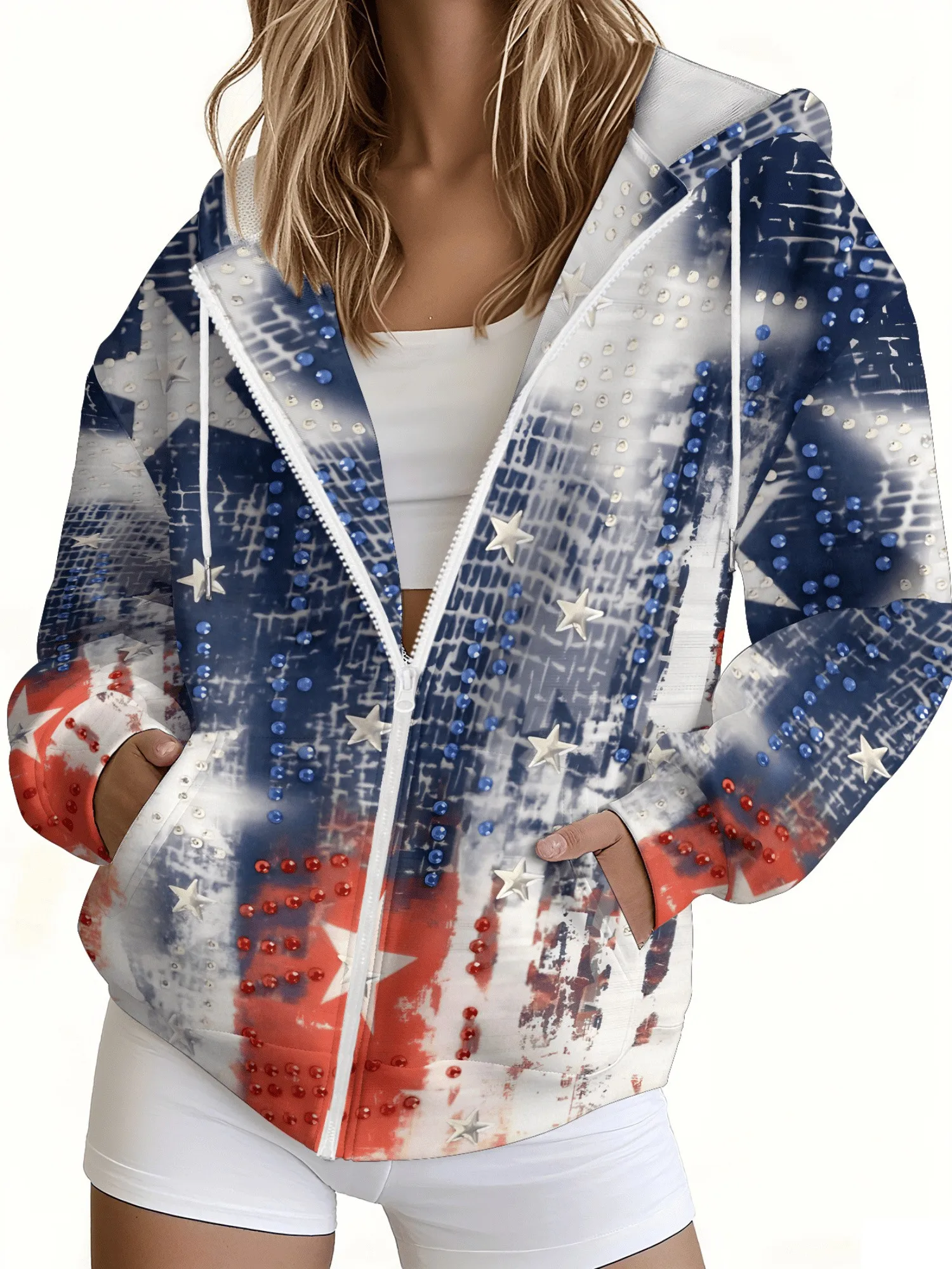 2026 autumn and winter new style women's zipper hooded sweater with 3D graffiti pattern printing street casual fashion
