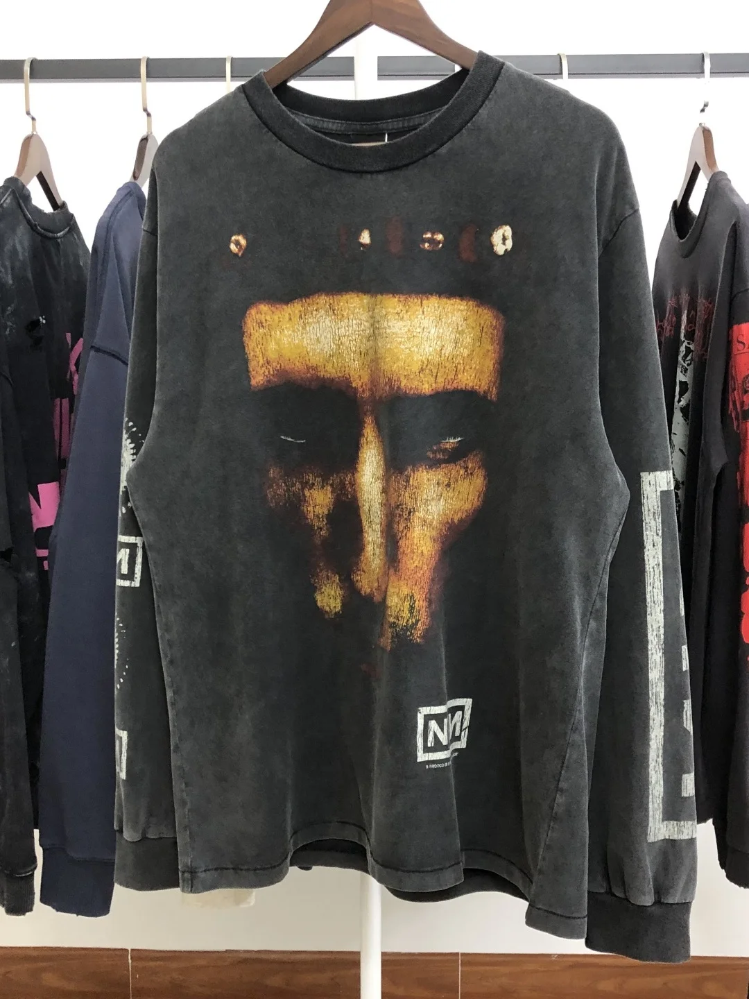 Saint NIN BerBerJin Collaborative Worn-In Long Sleeve T-Shirt Men's Trendy Cotton Washed Vintage round Neck Tee Casual Wear