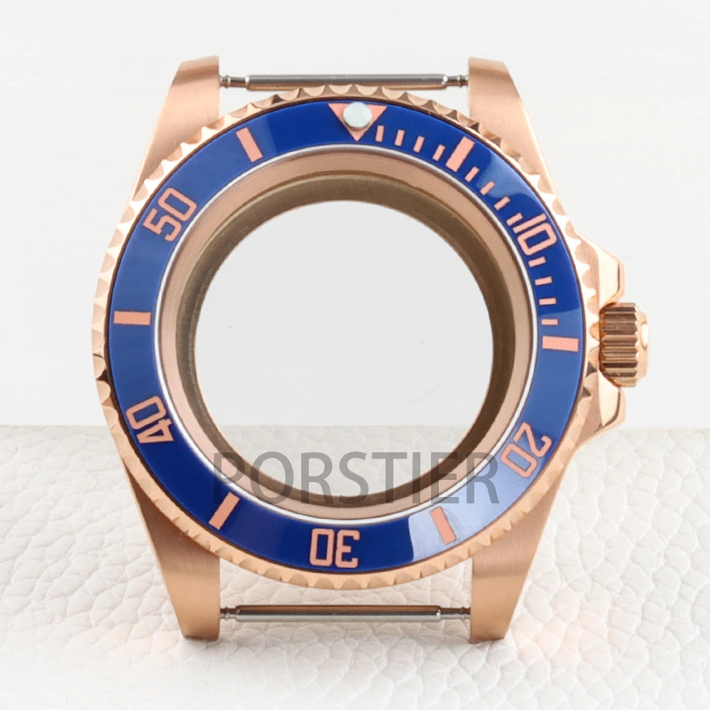 ارتفع الذهب 40 مللي متر NH35 حالة 316L الفولاذ المقاوم للصدأ الياقوت الزجاج ل SUB GMT يخت ماستر NH34 NH35 NH36 NH38 حركة 28.5 مللي متر الطلب #5