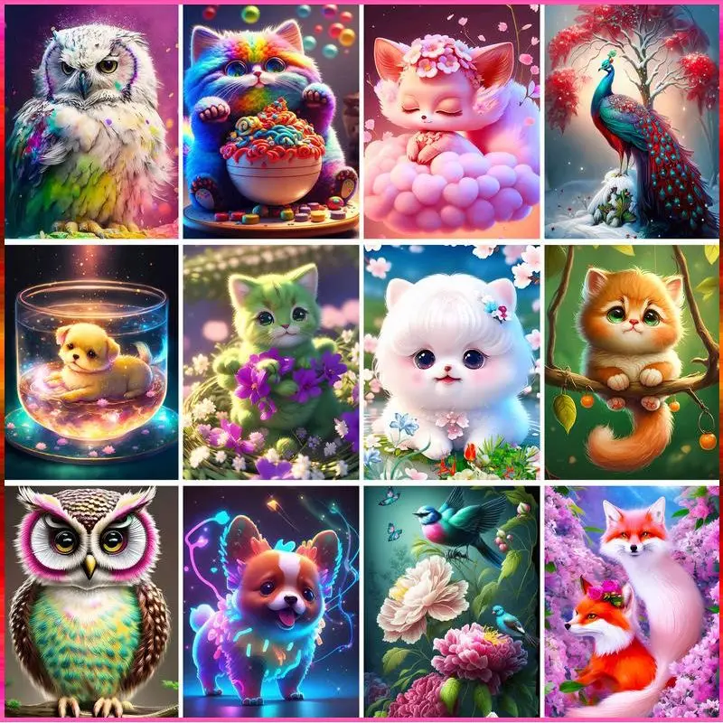 

GATYZTORY 5D Full Diamond Painting Cat Owl Fox Diamond Mosaic Embroidery Animal For Childern Handicraft Bedroom Decoration