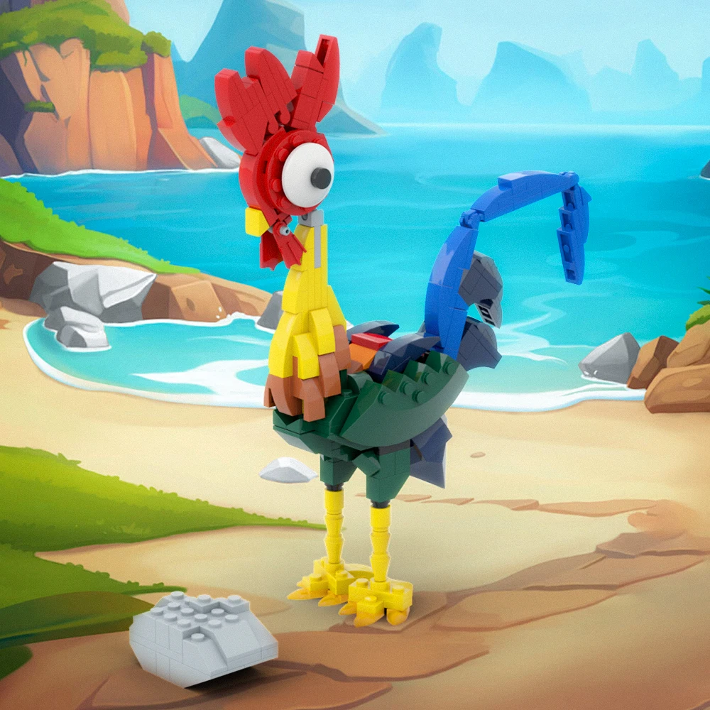 Moanas Heihei figura de pollo de película de Anime, Kit de bloques de construcción, mascota, cerdo, gallo, Animal creativo, ladrillos, juguete, regalo de cumpleaños para niños