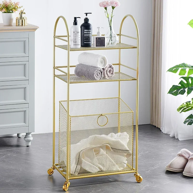 

Storage Shelves for Bathroom Golden Laundry Basket Luxury Golden Storage Rack Net Red Metal Storage Stand Removable Towel Rack