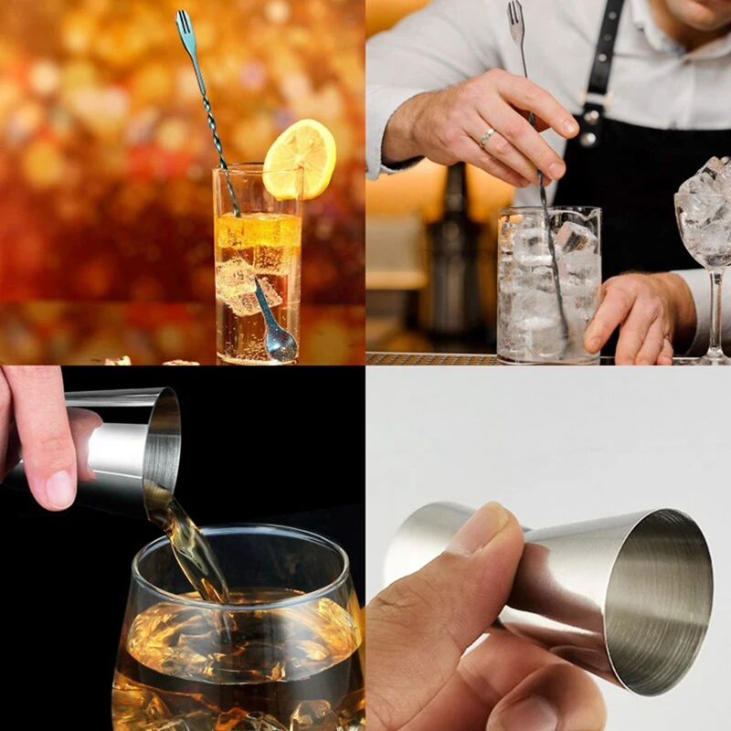 Stainless Steel Boston Mixer Set Bartending Kit Bar Tools With Cocktail Recipe, Pourer Muddler Jigger