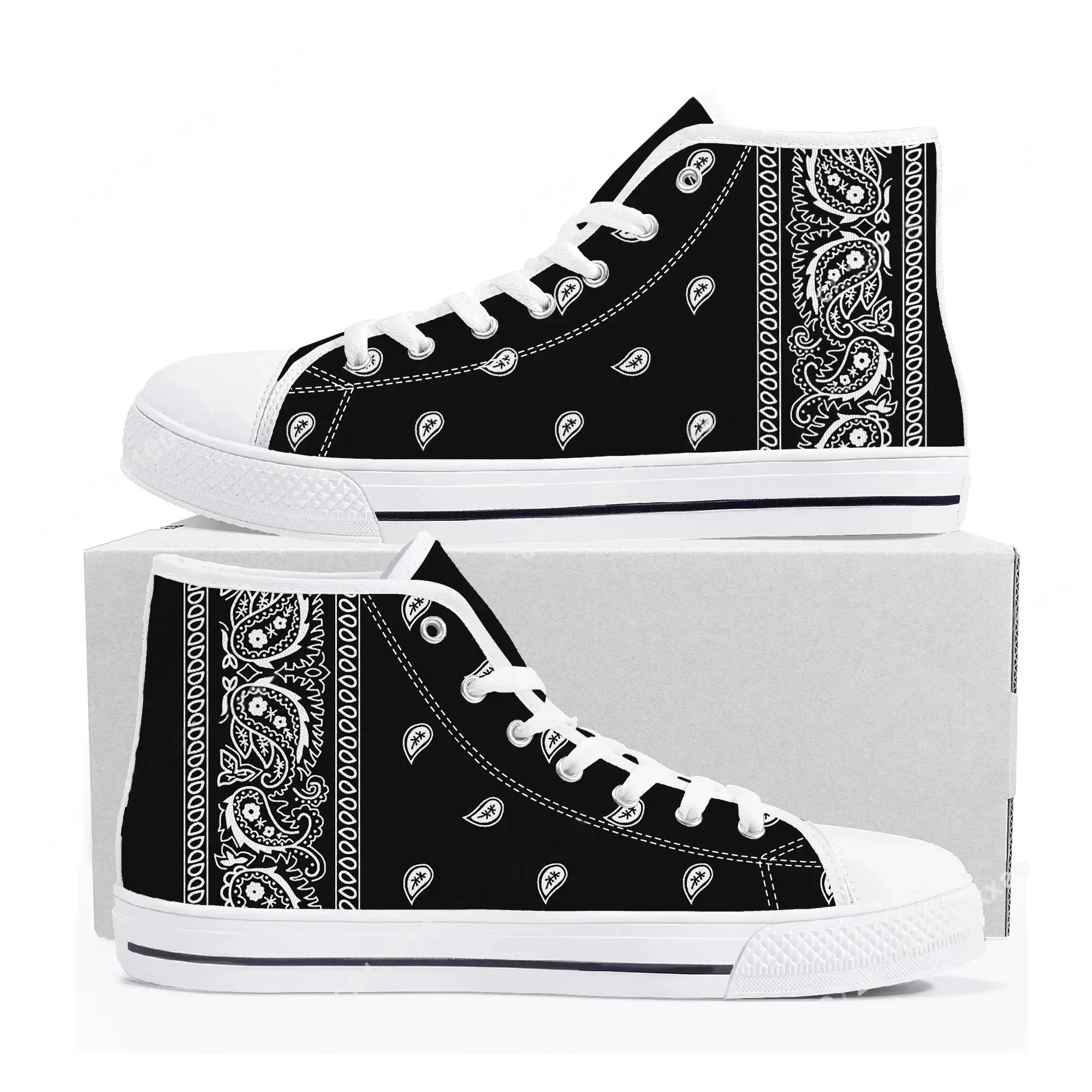 

Кроссовки-кеды Bandana Paisley High Top для мужчин, женщин и подростков, черные, белые, красные, синие, из канваса, повседневная обувь для пар, обувь на заказ