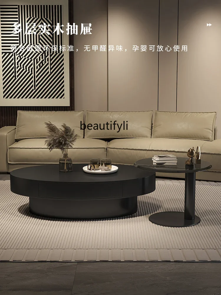 

Cy56 Italian Minimalist Coffee Table Living Room Small Apartment Home Light Luxury Solid Wood Oval Coffee Table Modern Minimalis