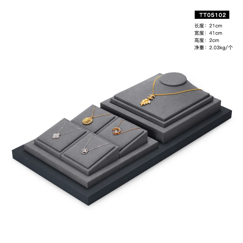 Oirlv Newly Gray PU Leather Jewelry Display Set with Microfiber Ring Display Stand Necklace Display for Shop Cabinet