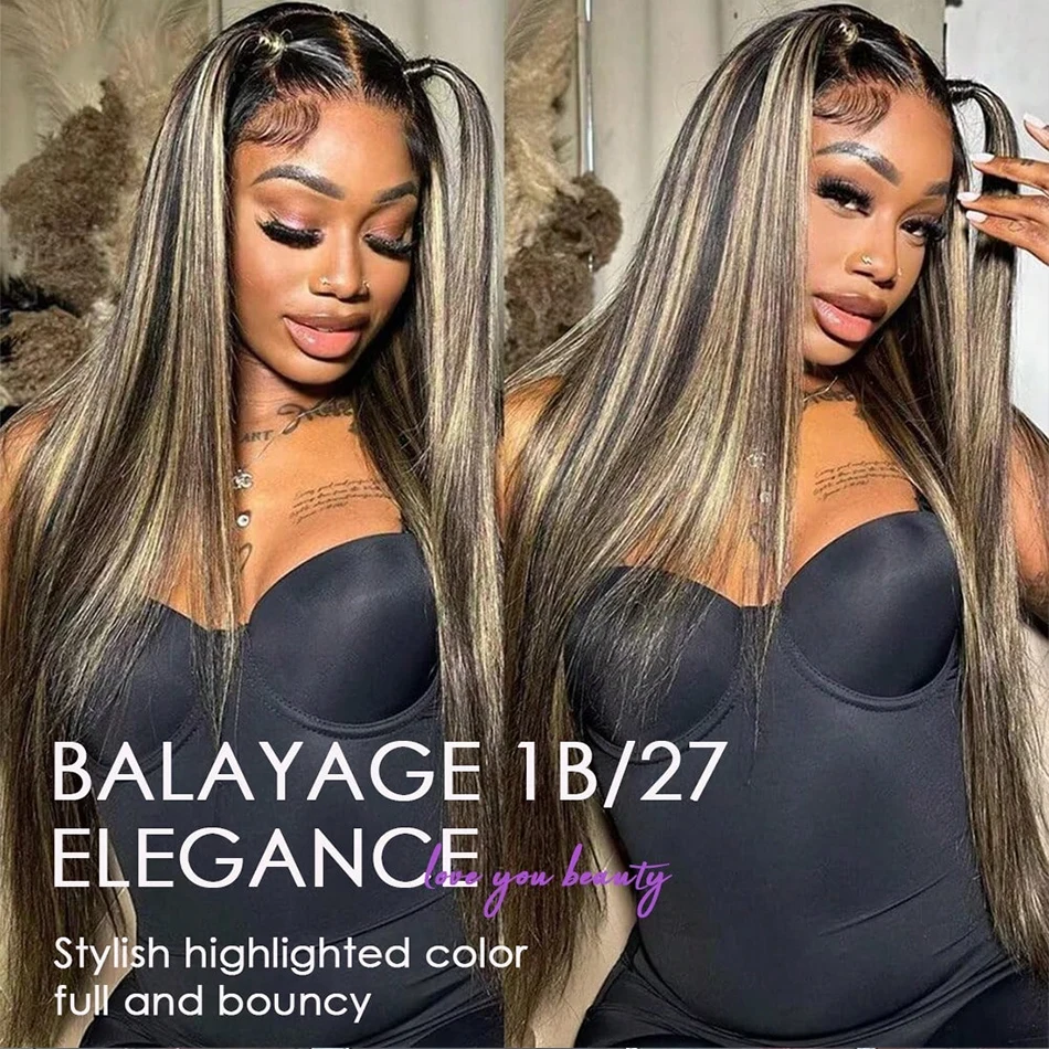 1B/27 Straight Highlight Wig Human Hair 30 Inch 13x4 HD Lace Frontal Wig 180 Density Colored Brazilian Hair Wig For Women