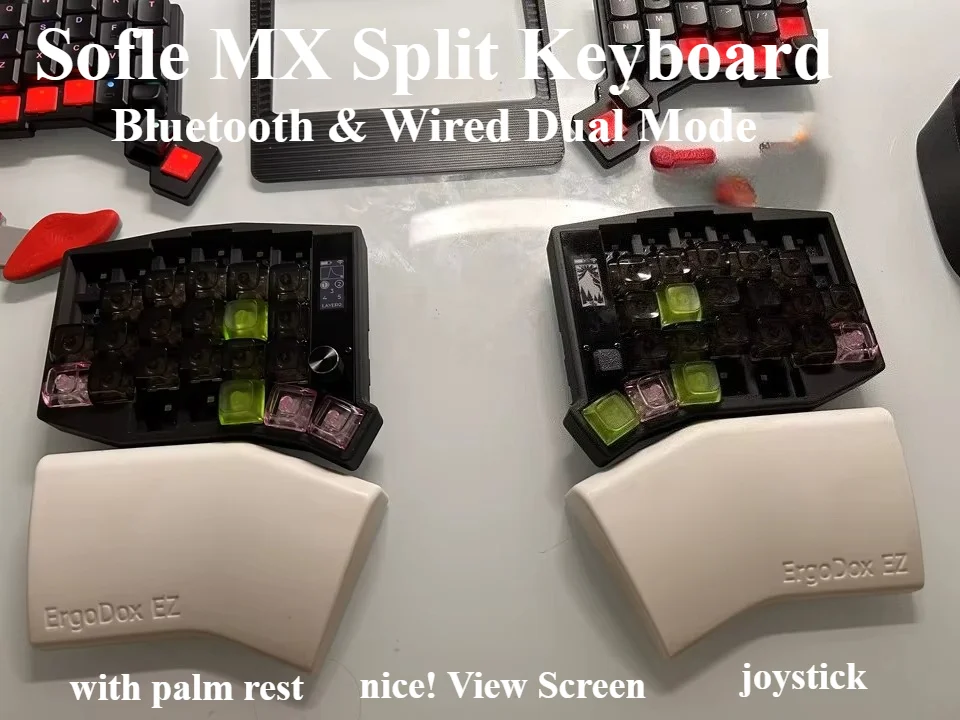 NEW Sofle58 Split Keyboard Custom Wireless Bluetooth Palm Rest Joystick Knob Nice! View Screen Wired Dual-mode Zmk Teclado