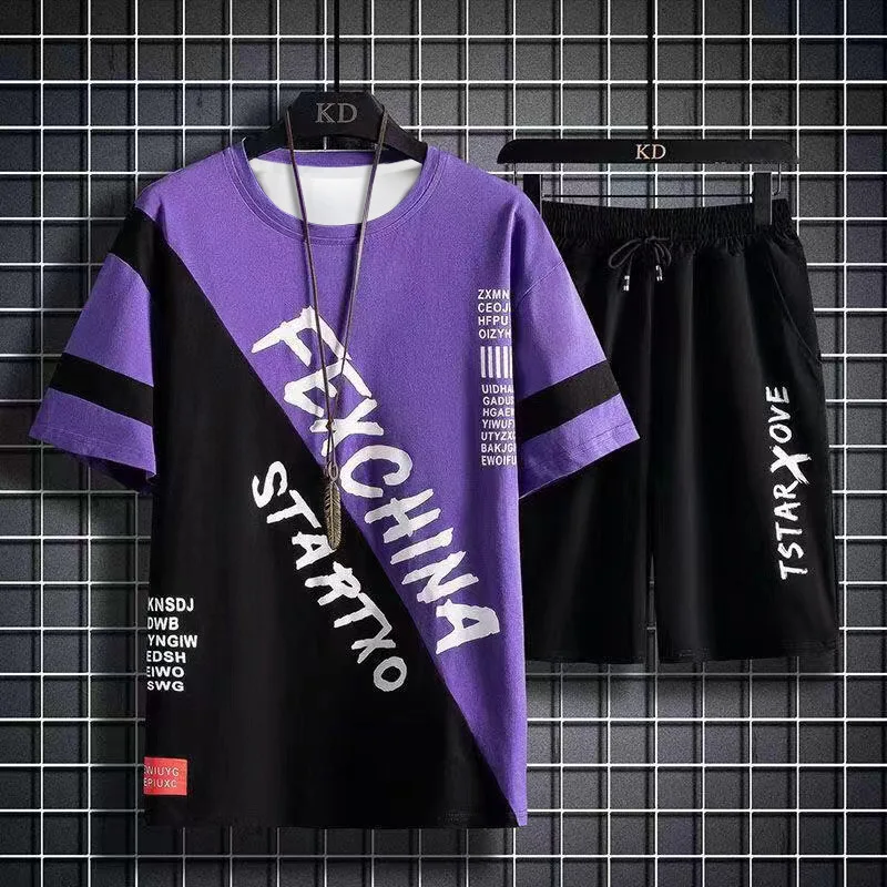 

Мужской комплект Летняя спортивная одежда Мужская футболка Манга Топ Футболка с граффити Модная готическая футболка с коротким рукавом Мужская повседневная футболка комплект