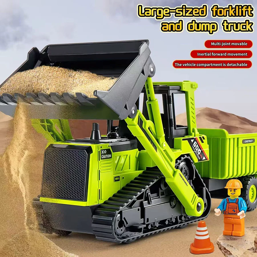 1pcs  2 IN 1 Excavator Bulldozer Transporter Crane Truck Model Diecast Toys for Boys  Tractor Kids Engineering Vehicle Xmas Gift