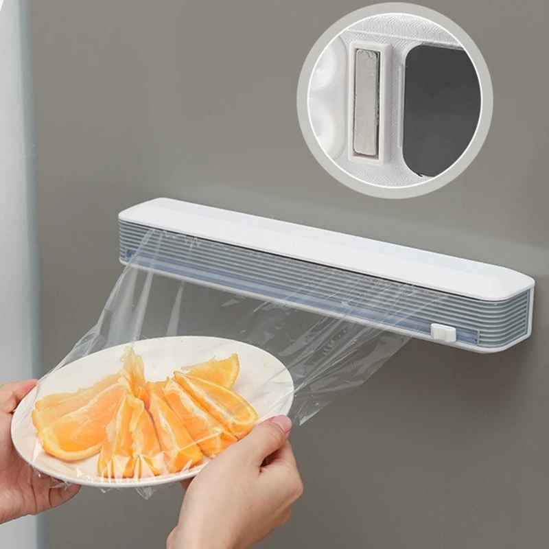 

Plastic Cling Wrap Refillable Plastic Wrap Dispenser with Slider Cutter Food Wrap Stretch Clear Cling Wrap Household A0KE