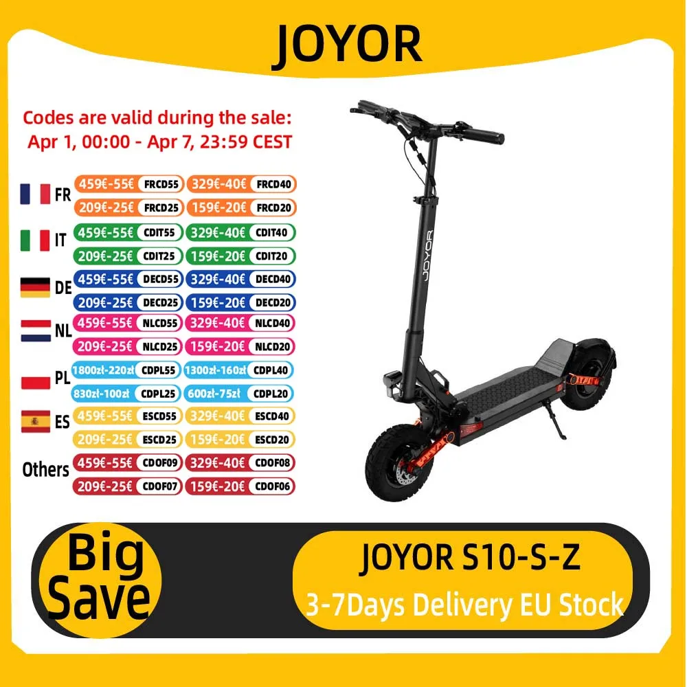 JOYOR S10-S-Z adultes Scooter électrique 1000W * 2 moteur 60V18AH batterie e-scooter 10 "pneus pneumatiques tout-terrain pliable EScooter