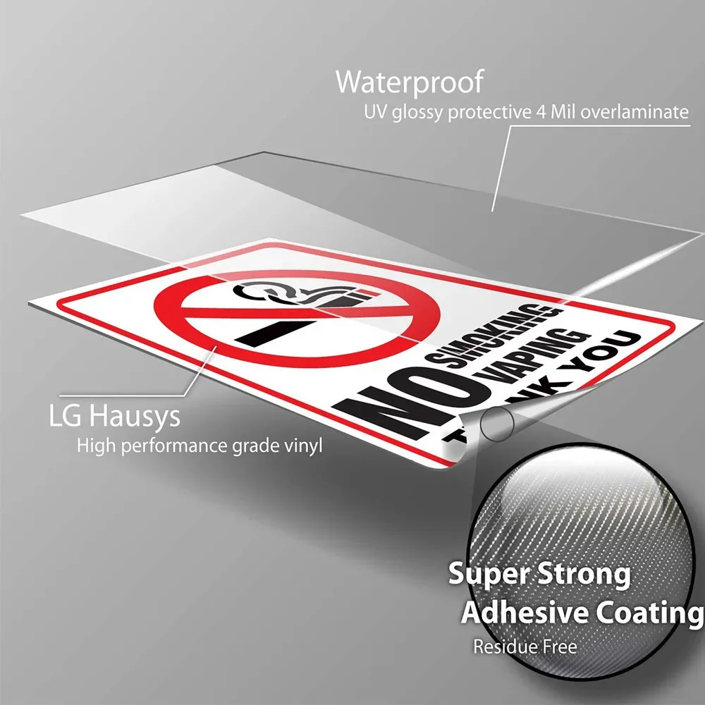 Etiqueta de aviso de sinal de vape sem fumar de 10 * 7 polegadas à prova d'água adesivo sem fumar