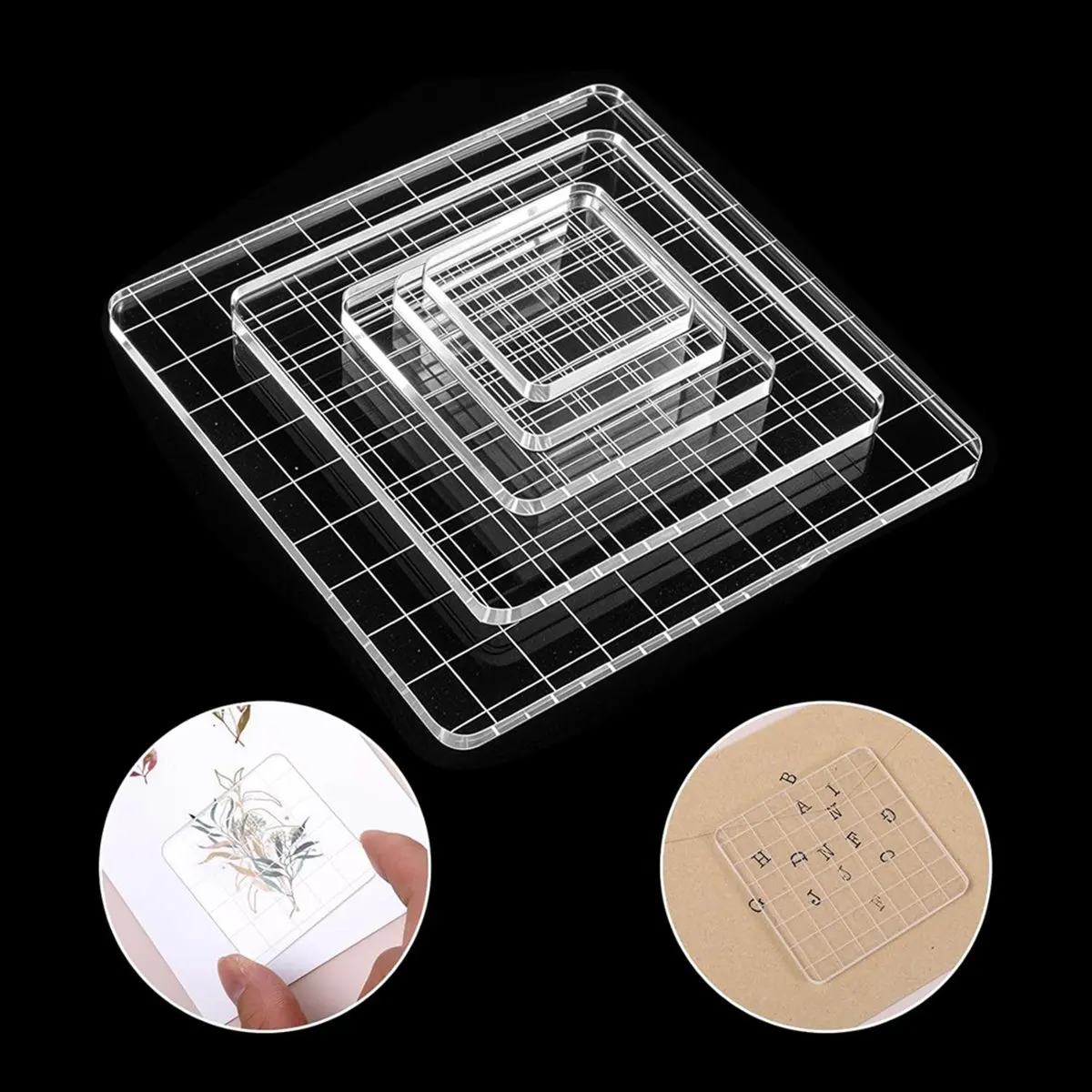 Top Sale 6PCS Acrylic Stamp Block with Grid Lines, Clear Stamping Blocks Tool Decorative for DIY Crafts Scrapbooking Card Making