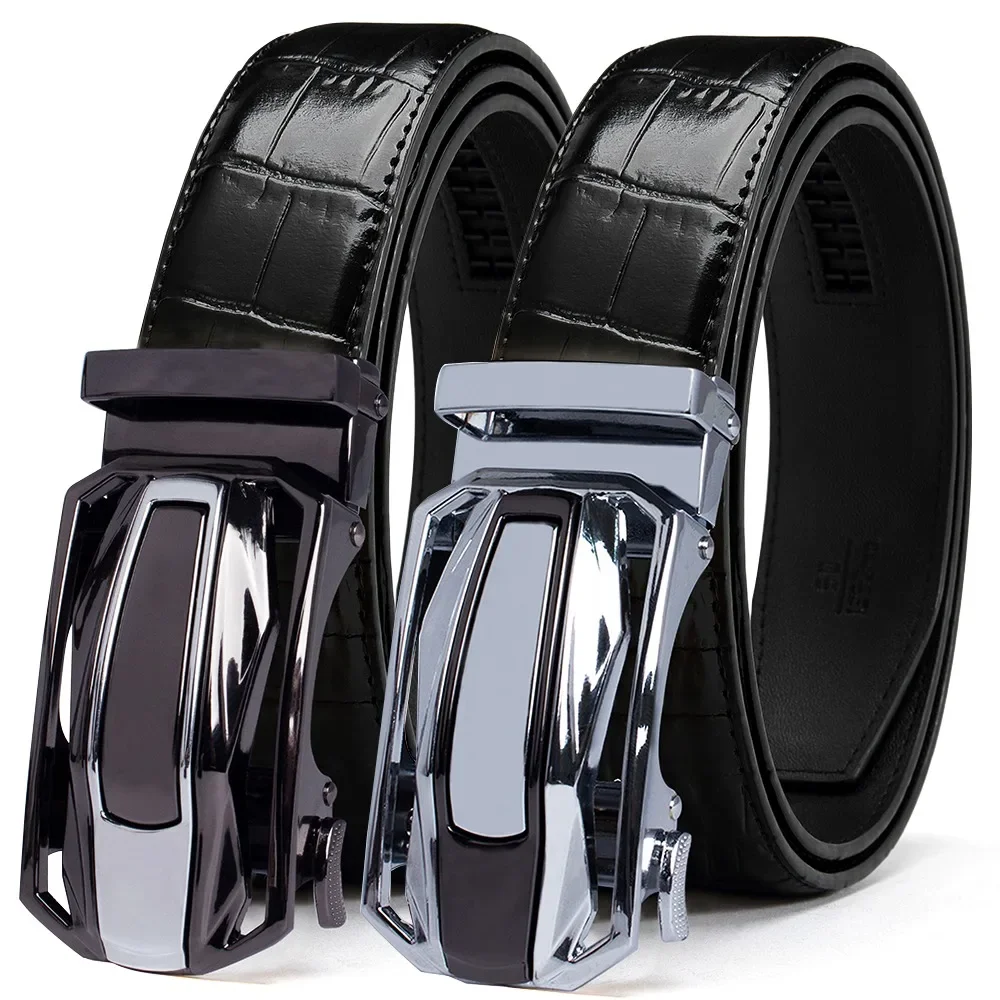 Men Genuine Leather Belts Crocodile Pattern Automatic Buckle Belts for Men Brand  Luxury High Quality Business High Quality