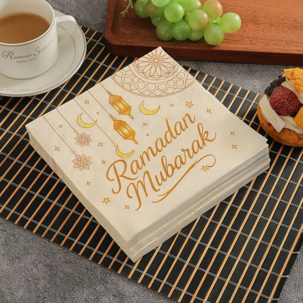 Colorful Moon-Patterned Napkins Golden Moon Star Patterns Paper Napkins White 20 Pieces Disposable Paper Tissues Kitchens