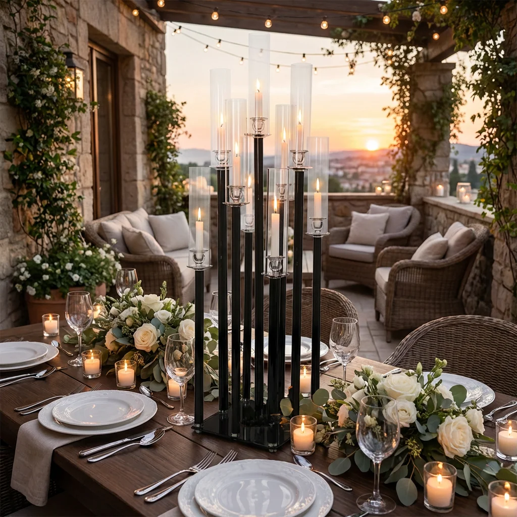 

Black Acrylic 9-Heads Candle Holder for Wedding Table Centerpiece, Party Housewarming Home Decor, 2/5/10Pcs Options