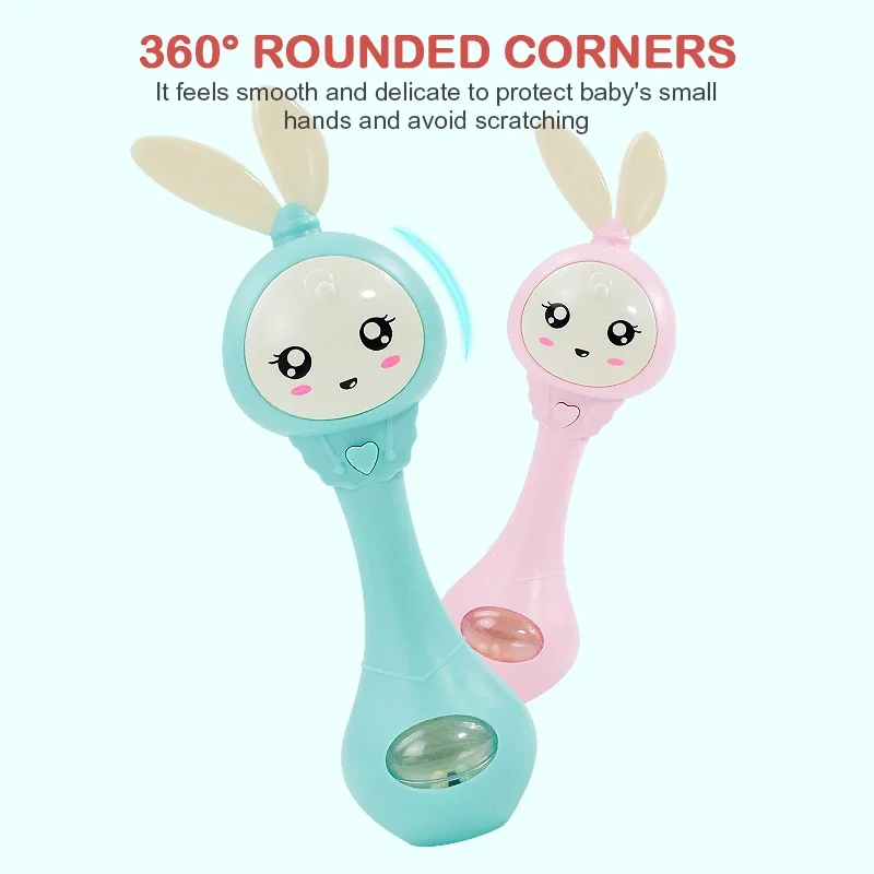 Baby Rabbit Hand Ringing Bell Toy 0-1 Year Old Baby Music Rhythm Stick Early Education Puzzle with Light Teeth Grinding Stick