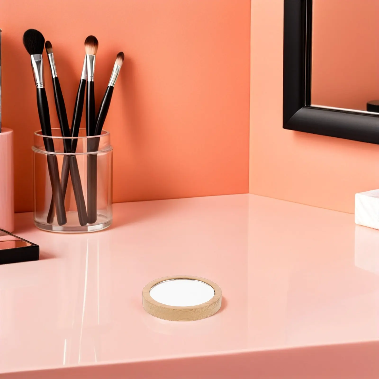 3Pcs Lightweight Portable Makeup Mirror Wooden Frame Round Mini Compact Mirror Hd Reflection Travel Handbag Purse Pocket Use