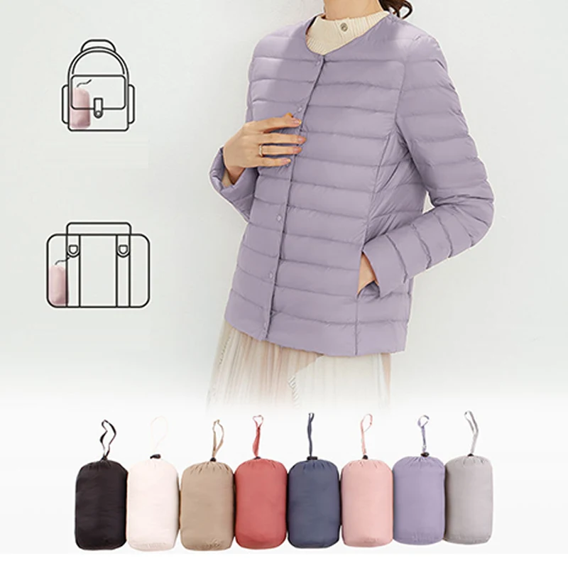 Abrigo ultraligero de otoño e invierno para mujer, chaquetas acolchadas finas de plumón de pato blanco 90, chaqueta de plumón portátil para exteriores para mujer