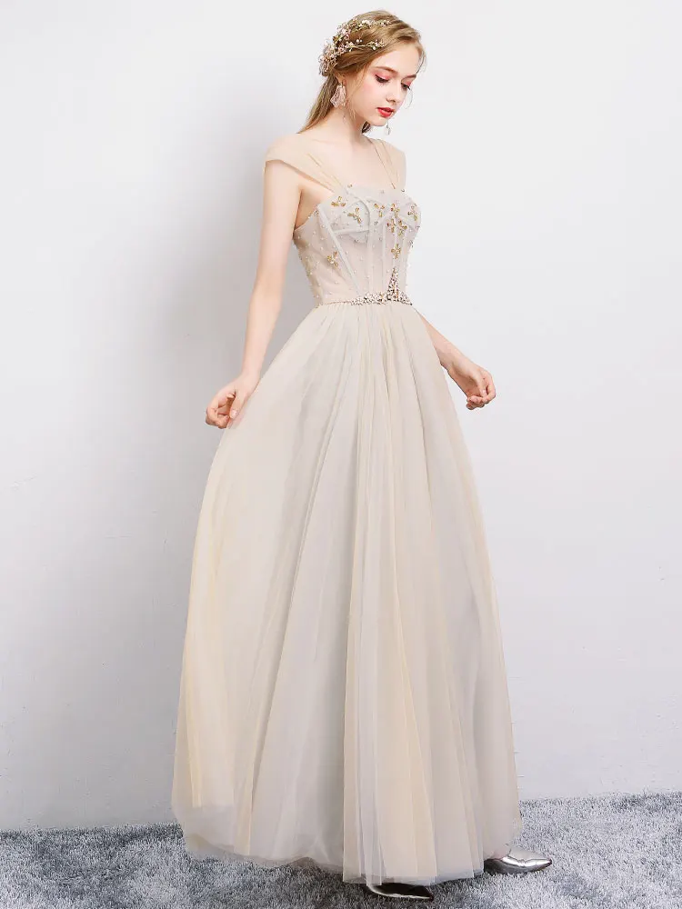

Maids of Summer ort Wedding Dres Evening Gowns Women's Faionable Petite Strapl Crystal Beaded Soft Net Skirts