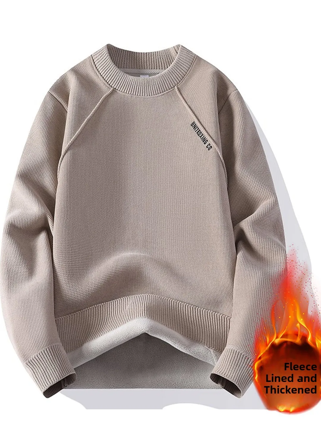 

Men's Winter Thiened Fce Lined Inteated Fce Warm Inner Knitted Sweater Youth Casual Sle Long Sve round Ne Top