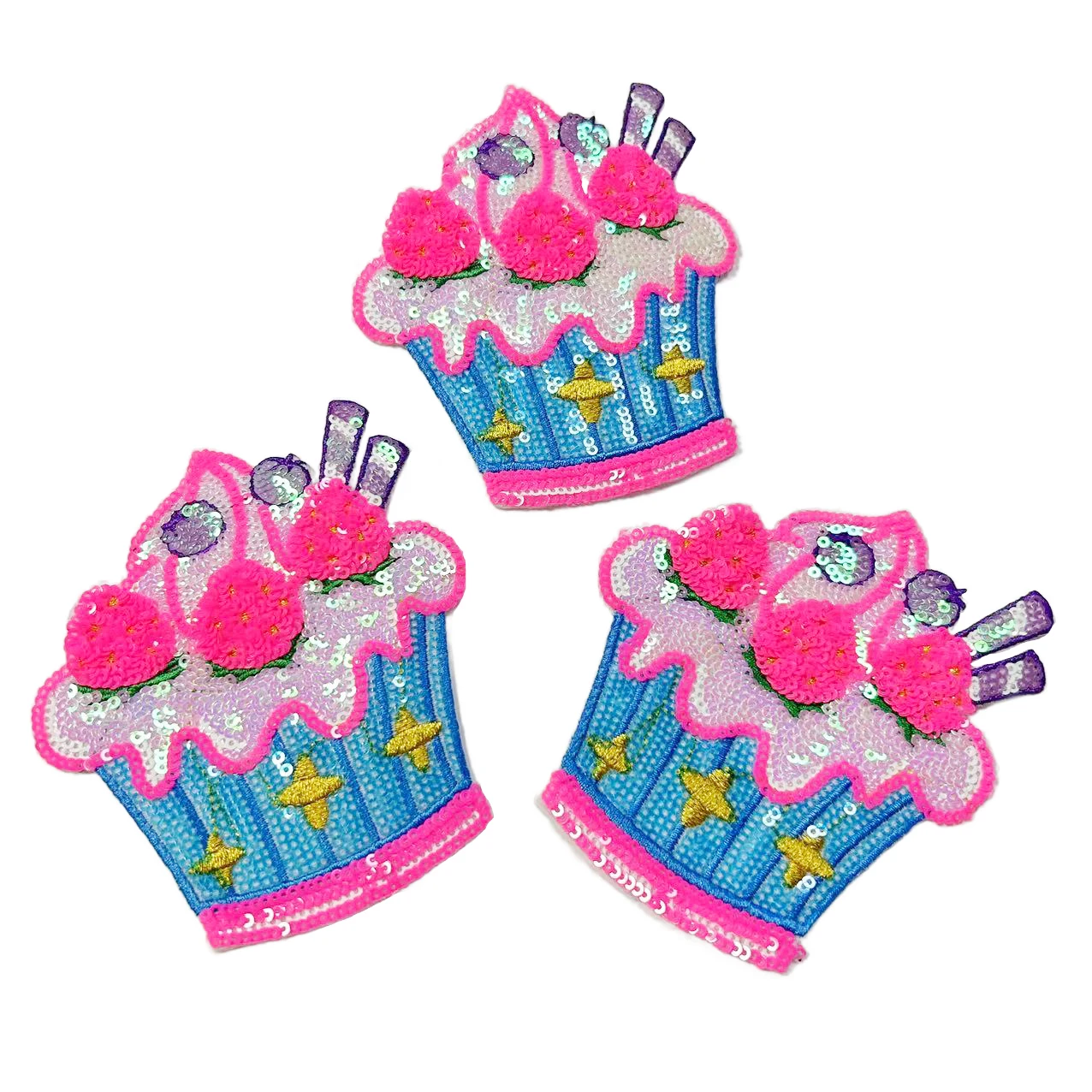 1PC rosa kleine Kuchen Pailletten Stoff Patch, Aufbügel-Applikation für Taschen Kleidung, DIY Mode dekorative Nähzubehör