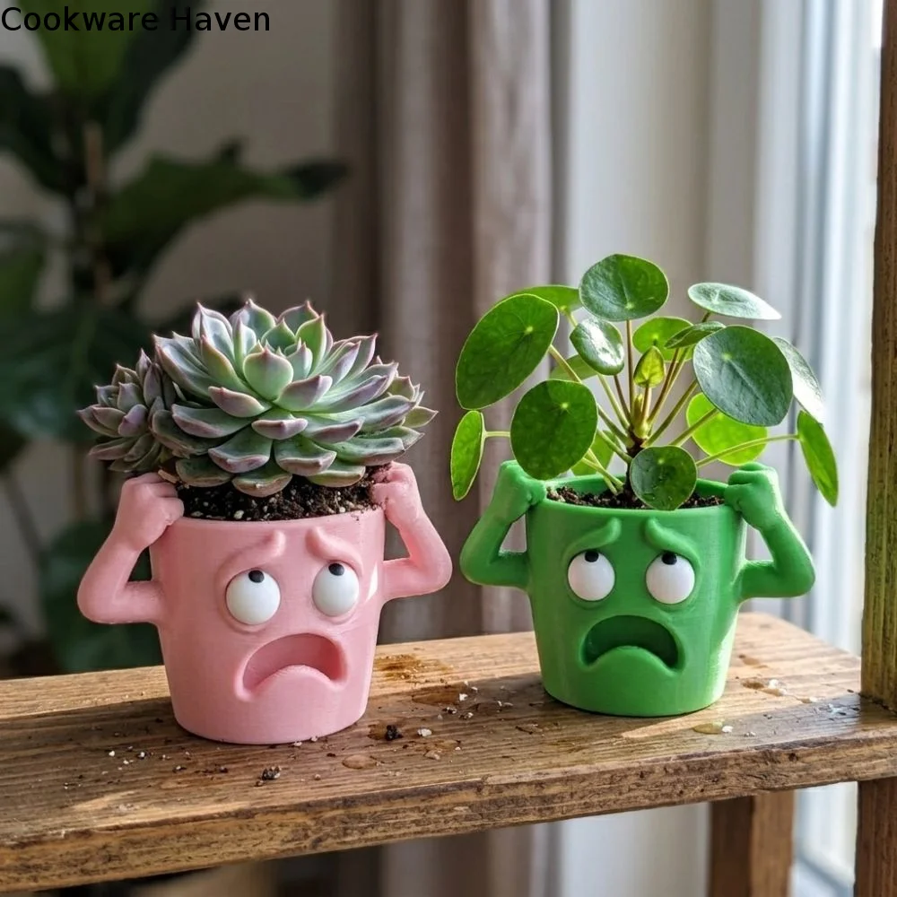 3D Printed Funny Face Succulent Planter Novelty Humorous Face Shocked Expression Plant Pot Lifelike Plastic