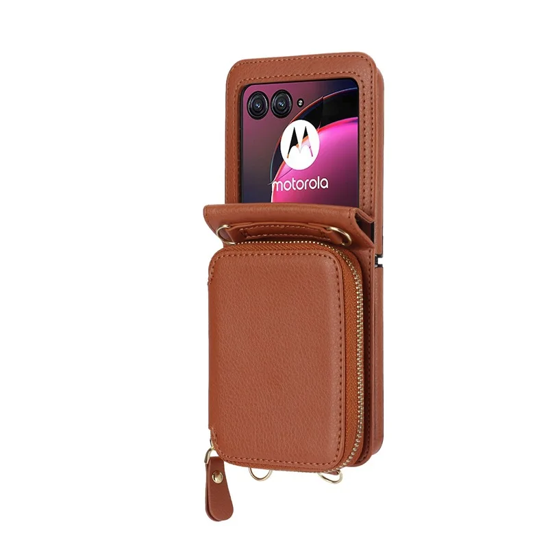Crossbody Wrist Strap Zipper Purse Phone Case for Motorola Razr 40 Ultra Moto Razr40 2023 Leather Wallet  with Card Holder Cover
