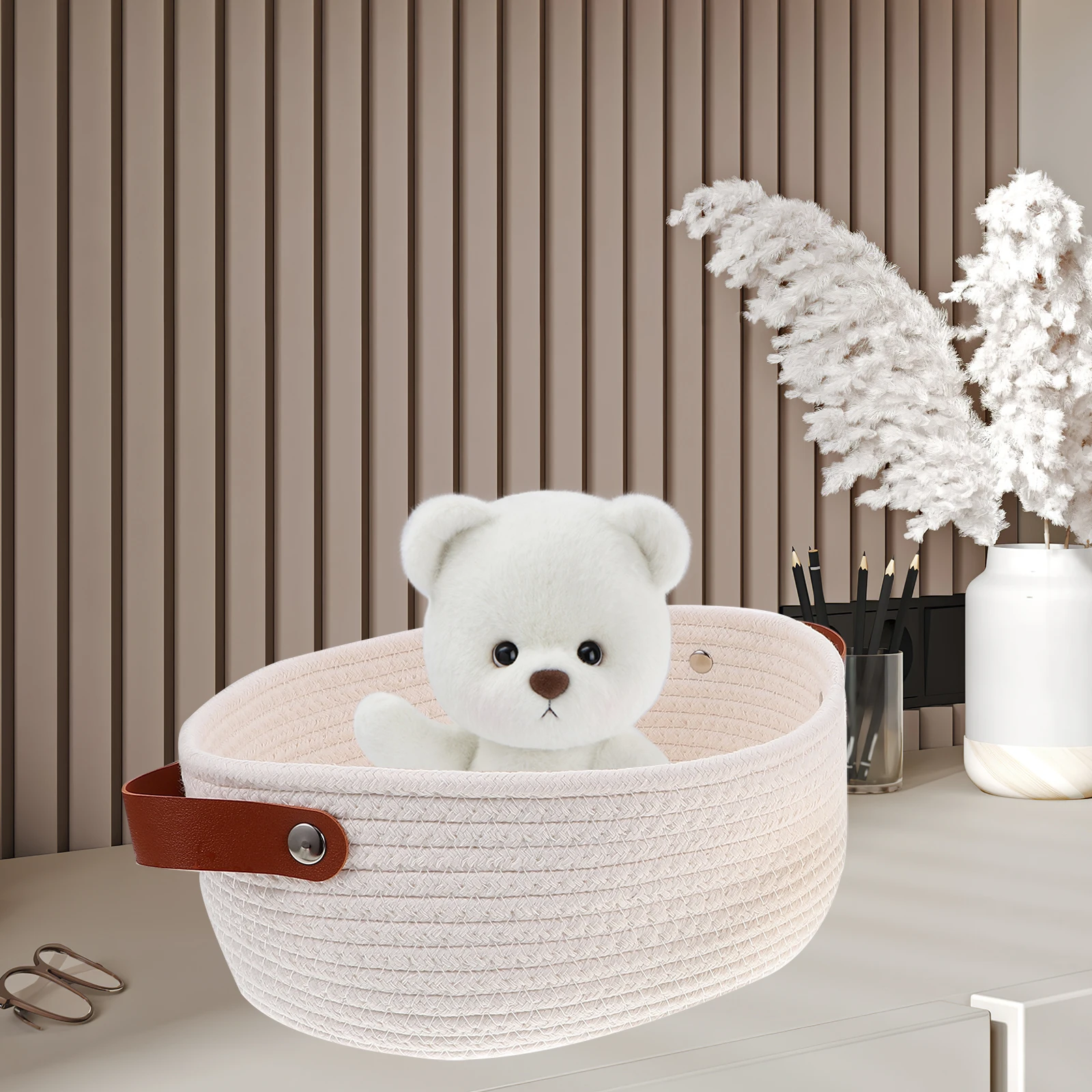 

2 Pcs Cotton Rope Storage Baskets White Desk ganizer Home Decor Woven Baskets With H Household