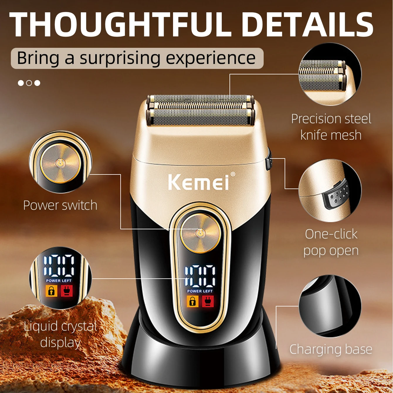 Kemei المهنية مقص الشعر الكهربائية عدة قابلة للشحن الشعر المتقلب مع قاعدة شحن ماكينة حلاقة للرجال KM-3209 KM-2373 KM-2351