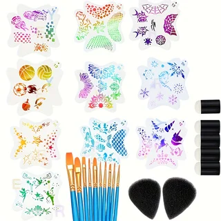 27-Piece Face Painting Set Reusable 10 Piece Face Makeup Tools with 10 Brushes 5 Finger Sponges 2 Droplet Sponges for Parties Ha