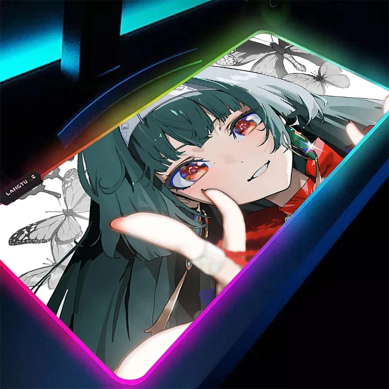 

LED Mouse Pad Anime PC Computer Gamer Zenless Zone Zero Desktop Mat Cute Girl Keyboard Pad RGB Laptop Kawaii Astra Yao Mousepad