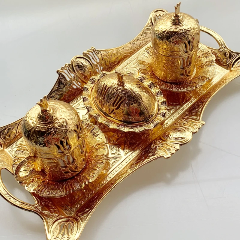 stunning Turkish original Ottoman court golden tulips exquisite European metal coffee cup set with free spoon