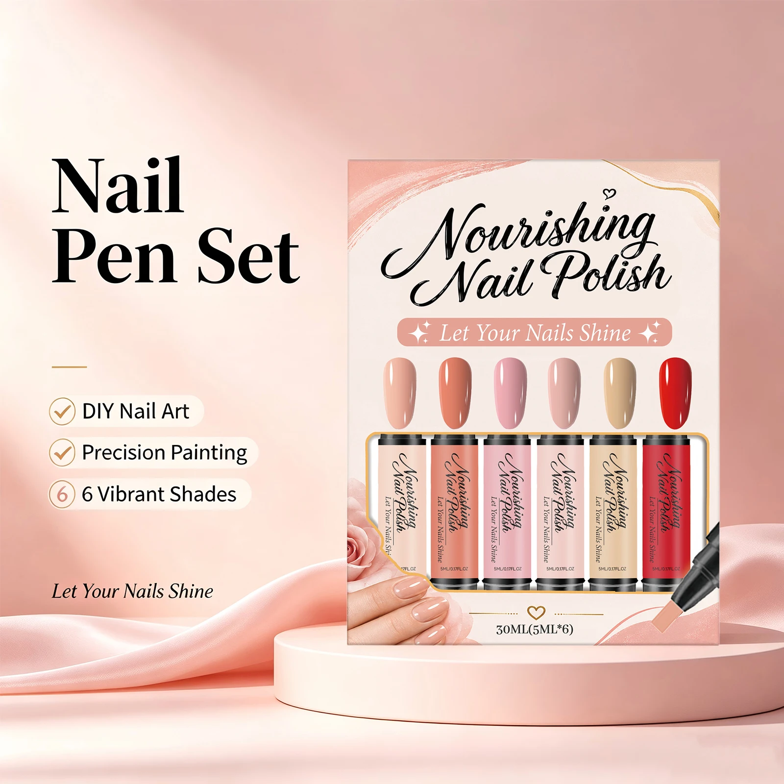 6 Colors Nail Polish Pen Set DIY Nail Art Design Even Color Multi Purpose Dotting Drawing Painting Tool for Beginner Nail Design