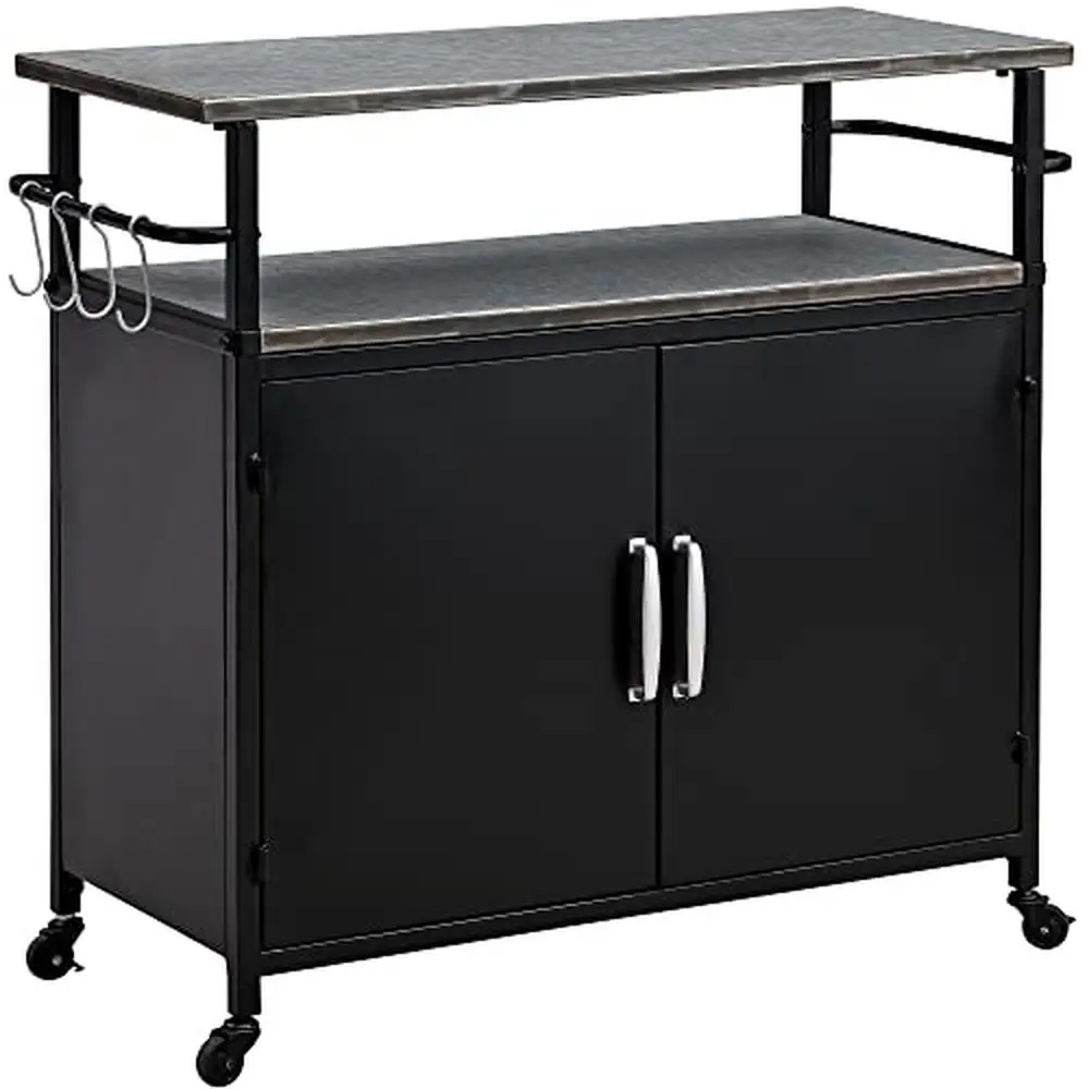 Black Davidson Outdoor Grilling Kitchen Cart Island Portable Patio Table Metal Food Prep Worktable 31.5in. x 35.25in. Sturdy