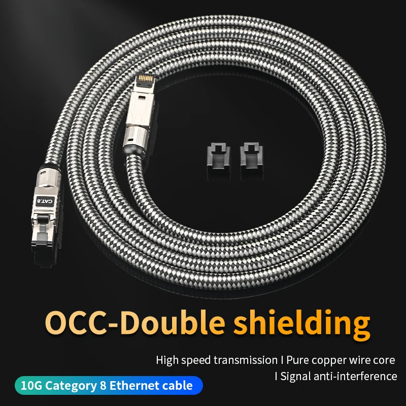 Cat8 network 5N OCC cat8 rj45 Ethernet cable 40Gbps 2000MHz laptop PS4 wifi router Internet LAN cable