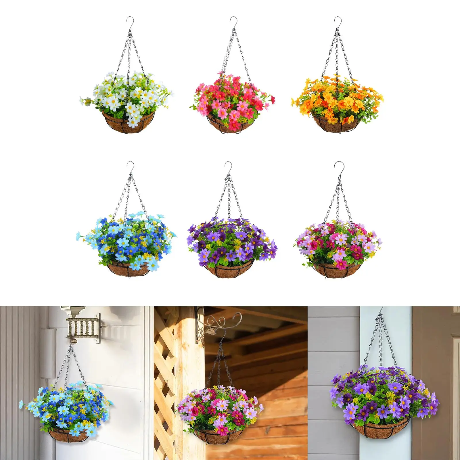 

Hanging Artificial Flowers Basket Flower Arrangement Decor Hanging Basket Hanging Plant for Yard Balcony Porch Lawn Garden