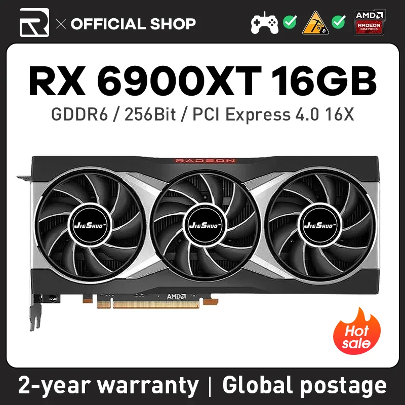 JIESHUO AMD RX 6900XT 16G Video Graphics Card 256bit GPU GDDR6 5120 rx6900xt 16GB Computer Desktop Games Office Mining And So On